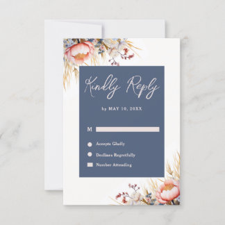 Tarjeta De Confirmación De Asistencia Boda Dusty Blue & Rubor Pink Floral Watercolor