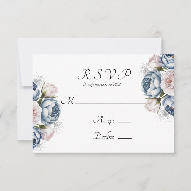 Tarjeta De Confirmación De Asistencia Boda Dusty Blue & White Peony (Anverso)