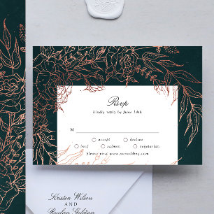 Tarjeta De Confirmación De Asistencia Boda editable de Relieve metalizado Wreath de flor
