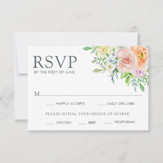 Tarjeta De Confirmación De Asistencia Boda Elección de Comida Floral Pastel