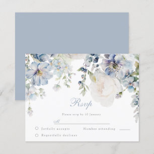 Tarjeta De Confirmación De Asistencia Boda Elegance Dusty Blue & White Floral Boda