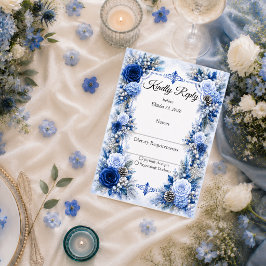 Tarjeta De Confirmación De Asistencia Boda Elegancia Azul Invernal Encantada