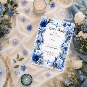 Tarjeta De Confirmación De Asistencia Boda Elegancia Azul Invernal Encantada