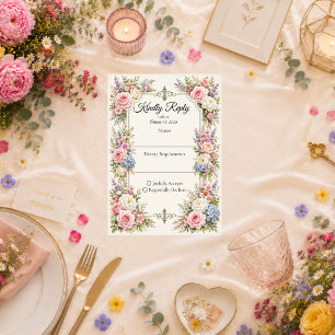 Tarjeta De Confirmación De Asistencia Boda Elegancia Jardín Pastel Romántico