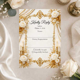 Tarjeta De Confirmación De Asistencia Boda Elegancia Marfil Dorado Atemporal