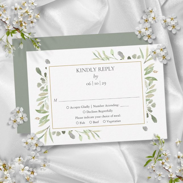 Tarjeta De Confirmación De Asistencia Boda Elegante Acuarela Verde (Elegant Watercolor Greenery Wedding RSVP Card)