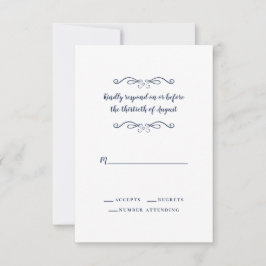 Tarjeta De Confirmación De Asistencia Boda elegante azul blanco clásico minimalista