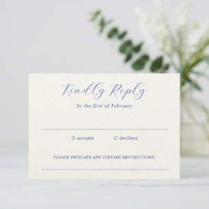 Tarjeta De Confirmación De Asistencia Boda elegante azul real tradicional