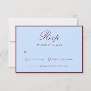 Tarjeta De Confirmación De Asistencia Boda elegante azul y borgoña al estilo old money