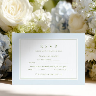 Tarjeta De Confirmación De Asistencia Boda elegante azul y salvia