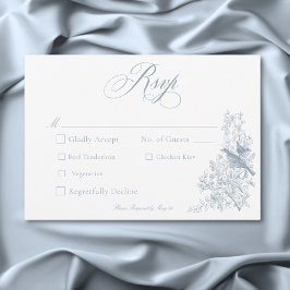 Tarjeta De Confirmación De Asistencia Boda Elegante Blue Chinoiserie Natural & Birds