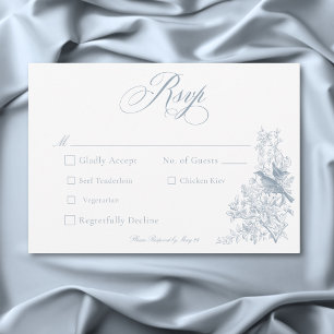 Tarjeta De Confirmación De Asistencia Boda Elegante Blue Chinoiserie Natural & Birds