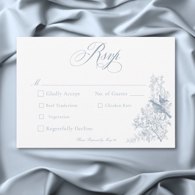 Tarjeta De Confirmación De Asistencia Boda Elegante Blue Chinoiserie Natural & Birds (Elegant Blue Chinoiserie Nature & Birds Wedding RSVP Card)