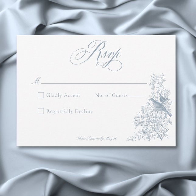 Tarjeta De Confirmación De Asistencia Boda Elegante Blue Chinoiserie Natural & Birds (Elegant Blue Chinoiserie Nature & Birds Wedding RSVP Card)