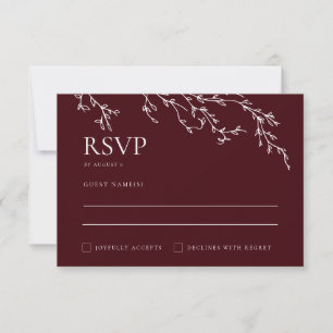 Tarjeta De Confirmación De Asistencia Boda elegante botánica de color burgundy y marfil
