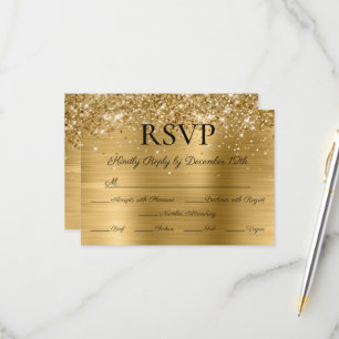Tarjeta De Confirmación De Asistencia Boda Elegante Caligrafía Glitter Hoja de Oro