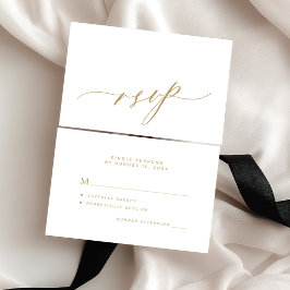 Tarjeta De Confirmación De Asistencia Boda elegante caligrafía oro blanco