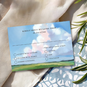 Tarjeta De Confirmación De Asistencia Boda Elegante Cielo Azul Pintado Nubes Rosadas Hin