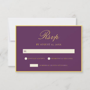 Tarjeta De Confirmación De Asistencia Boda elegante ciruela y amarillo Old Money
