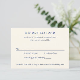 Tarjeta De Confirmación De Asistencia Boda elegante clásica de navy y crema