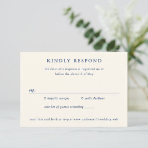 Tarjeta De Confirmación De Asistencia Boda elegante clásica de navy y crema