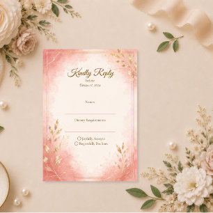 Tarjeta De Confirmación De Asistencia Boda elegante con acuarela en tono rosa