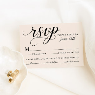 Tarjeta De Confirmación De Asistencia Boda elegante con caligrafía en marfil y selección