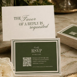 Tarjeta De Confirmación De Asistencia Boda elegante con código QR y verde oliva de diner