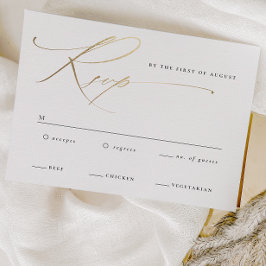 Tarjeta De Confirmación De Asistencia Boda elegante con guión dorado en blanco y negro