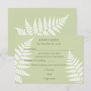 Tarjeta De Confirmación De Asistencia Boda elegante con helecho blanco y verde pistacho
