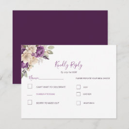 Tarjeta De Confirmación De Asistencia Boda elegante con rosas púrpura y marfil