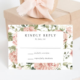 Tarjeta De Confirmación De Asistencia Boda elegante con rosas rosadas y vegetación