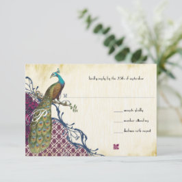 Tarjeta De Confirmación De Asistencia Boda elegante damasco pavoreal azul marino y baya