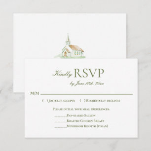 Tarjeta De Confirmación De Asistencia Boda elegante de capilla con acuarela