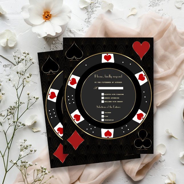 Tarjeta De Confirmación De Asistencia Boda elegante de Casino Vegas Poker Chip (Subido por el creador)