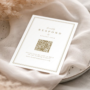 Tarjeta De Confirmación De Asistencia Boda elegante de código QR de bordes dorados