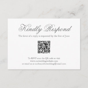 Tarjeta De Confirmación De Asistencia Boda elegante de código QR formal gris tradicional