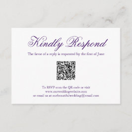 Tarjeta De Confirmación De Asistencia Boda elegante de código QR formal púrpura tradicio