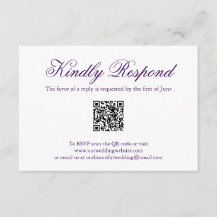 Tarjeta De Confirmación De Asistencia Boda elegante de código QR formal púrpura tradicio