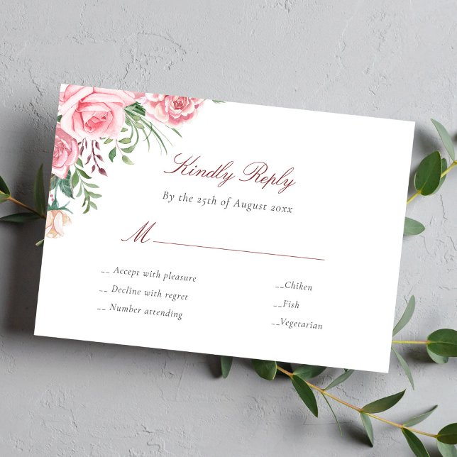 Tarjeta De Confirmación De Asistencia Boda elegante de comidas rosas rosas (Subido por el creador)