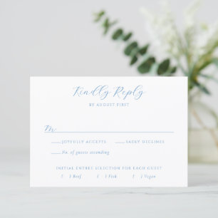 Tarjeta De Confirmación De Asistencia Boda elegante de estilo costero en azul y blanco