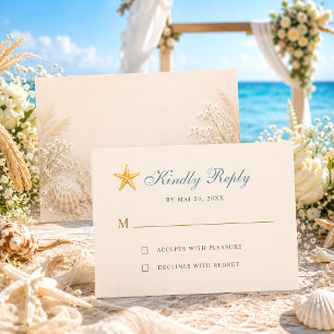 Tarjeta De Confirmación De Asistencia Boda elegante de estrellas de mar del océano azul