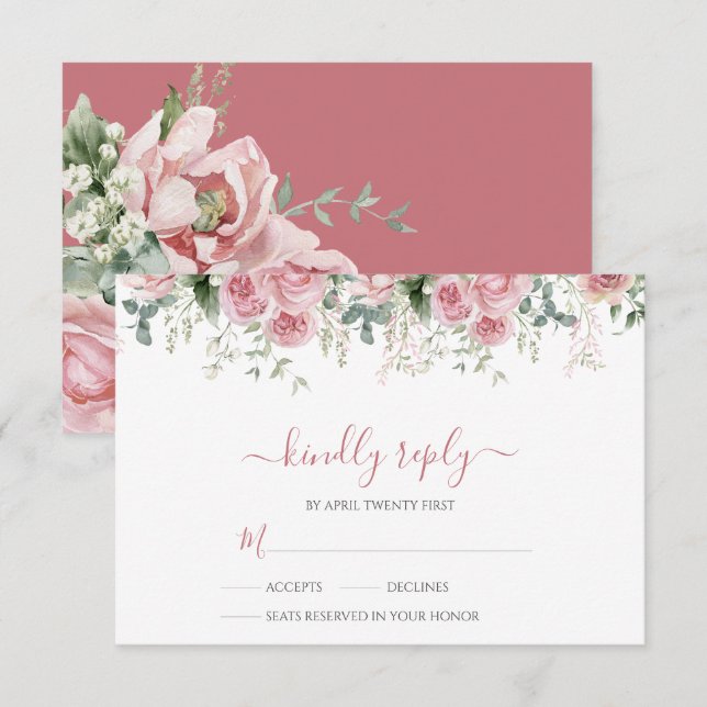 Tarjeta De Confirmación De Asistencia Boda Elegante de Eucalipto Verde Dorado (Anverso / Reverso)