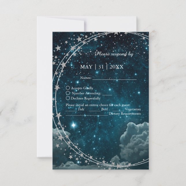 Tarjeta De Confirmación De Asistencia boda elegante de galaxia azul (Anverso)