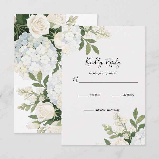 Tarjeta De Confirmación De Asistencia Boda elegante de Hidrangea Blanca Rosa (Anverso / Reverso)