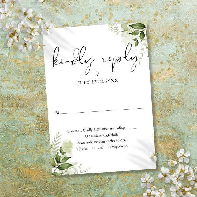 Tarjeta De Confirmación De Asistencia Boda Elegante de Hojas de Vegetación Rústica (Elegant Rustic Greenery Leaves Wedding RSVP Card)