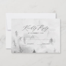 Tarjeta De Confirmación De Asistencia Boda elegante de invierno en bosque gris