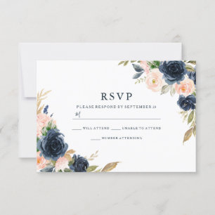 Tarjeta De Confirmación De Asistencia Boda elegante de la Marina y Rubor Florals