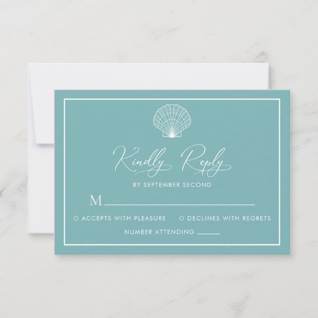 Tarjeta De Confirmación De Asistencia Boda Elegante de la Playa Azul Verde azulada Liger (Anverso)