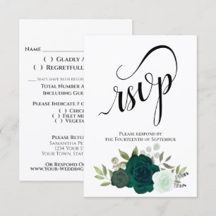 Tarjeta De Confirmación De Asistencia Boda elegante de la Rosa Verde Esmeralda